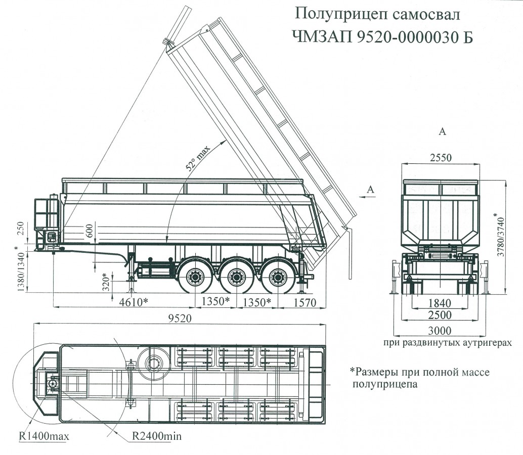Полуприцеп-самосвал чмзап 9520 по спецификации 030 б