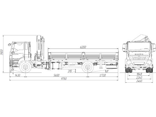 5.1.1.04автомобиль бортовой с кму на шассиhowo t5g 4×2 zz5167jsqm561ge1