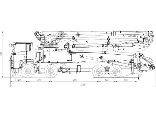 4.2.3.05автобетононасос sitrak c7h 8×4 zz5316gjbv516me длина стрелы 48 м