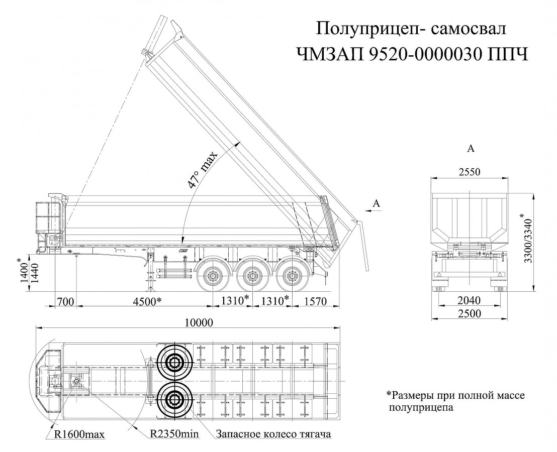 Полуприцеп-самосвал чмзап 9520 по спецификации 030 ппч